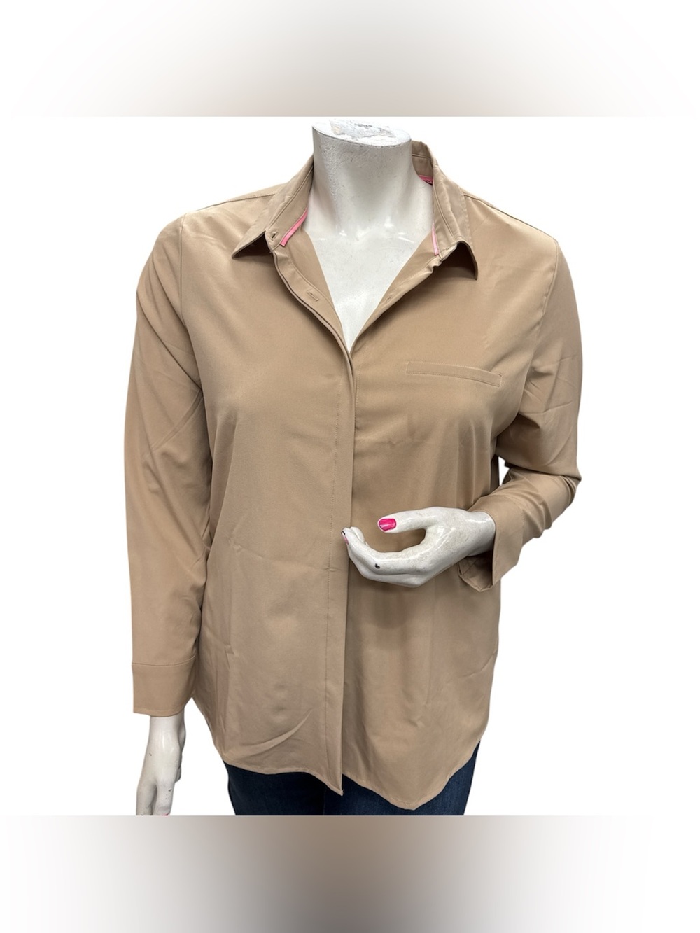 Modern Ambition Relaxed Tan Button-Front Shirt Size L